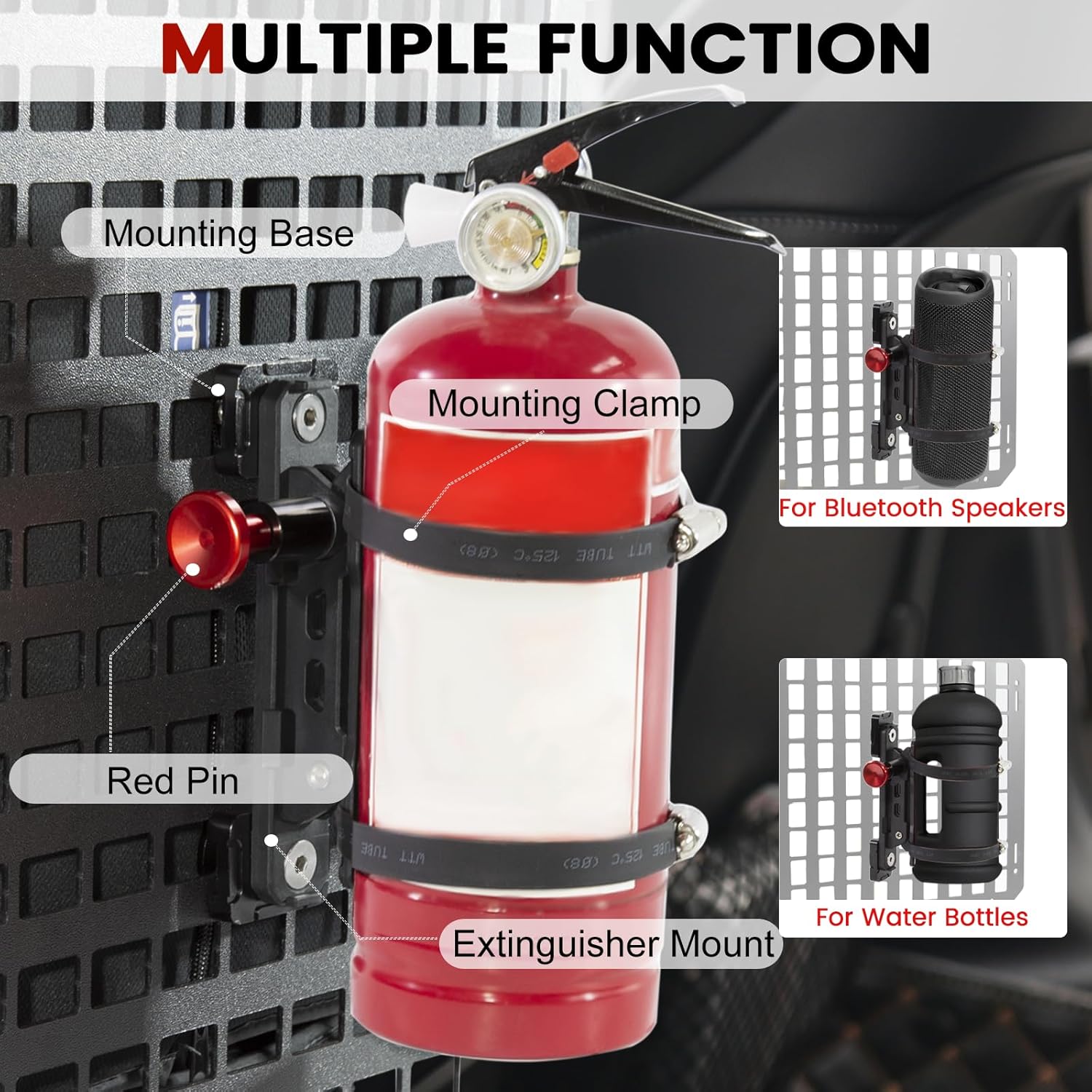 Fire Extinguisher Mount and 2 Pack Quick Release Rubber Clamps for MOLLE Panel