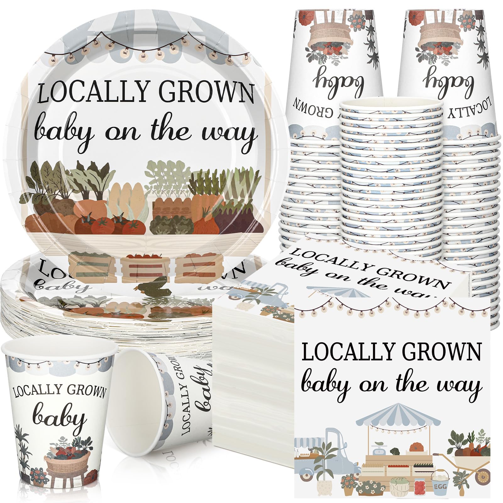 Assiettes en carton baby shower de qualité supérieure et serviettes de table bleues