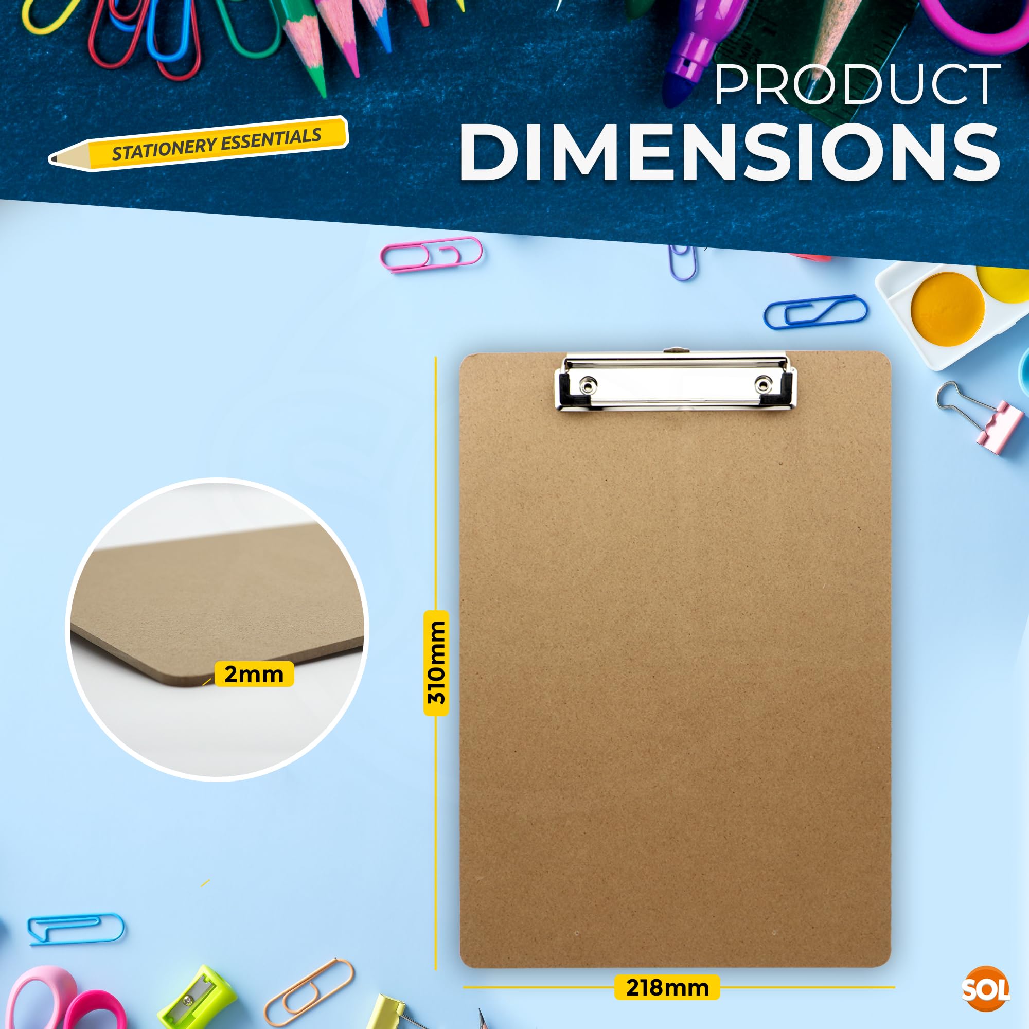 SOL 2pk A4 Wooden Clipboards, Smooth Writing Surface Clipboard A4 with Metal Clip, Portable - Image 2