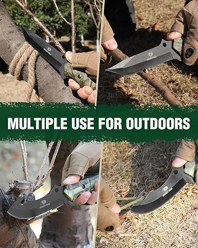 Vista 14 de Mossy Oak Juego de cuchillos de caza de hoja fija, 2 piezas, mango de espiga completa, borde recto y cuchillas de gancho intestinal, cuchillo