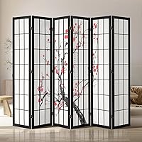 VEVOR 6 Panel Japanese Room Divider Screen, Folding Wood Privacy Partition for Home Office Bedroom, 360° Rotatable Shoji Style