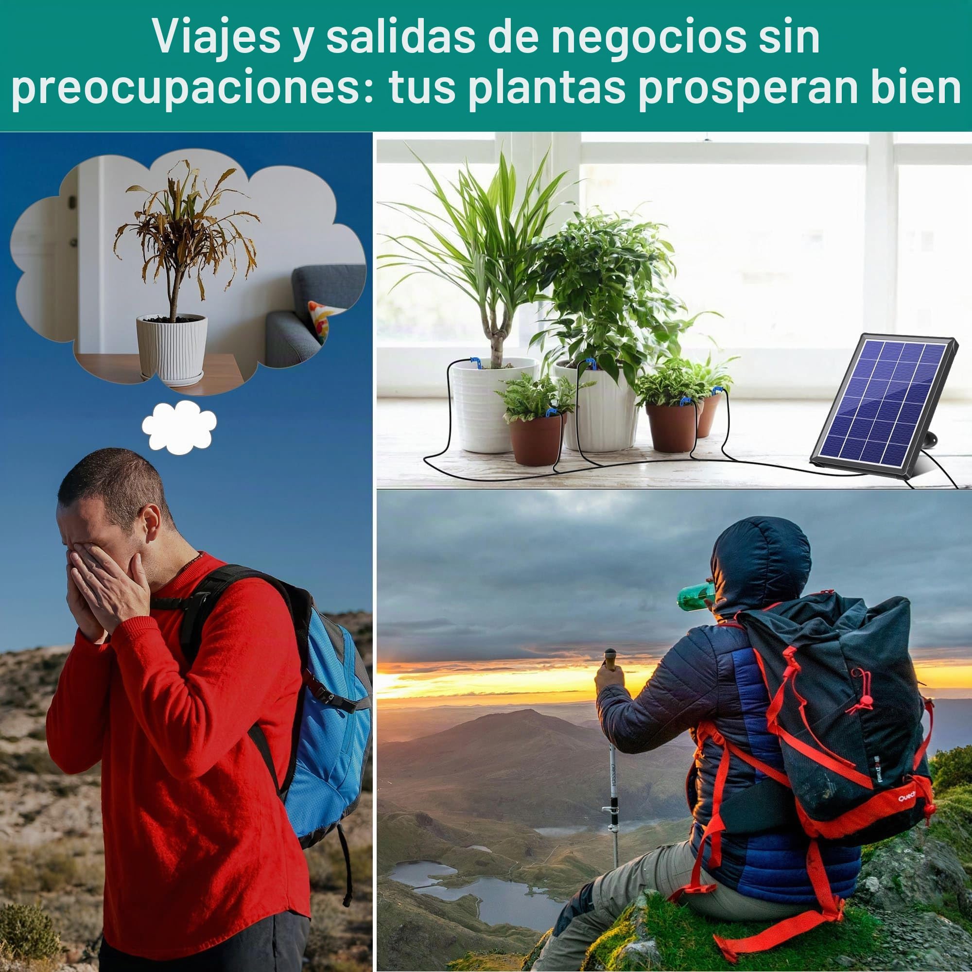 Biling Sistema de riego solar para jardín, riego automático, 15-20 plantas en maceta con panel de 3,5 W, manguera de 15 m, para balcón, jardín, invernadero, riego de vacaciones, sistema de riego de
