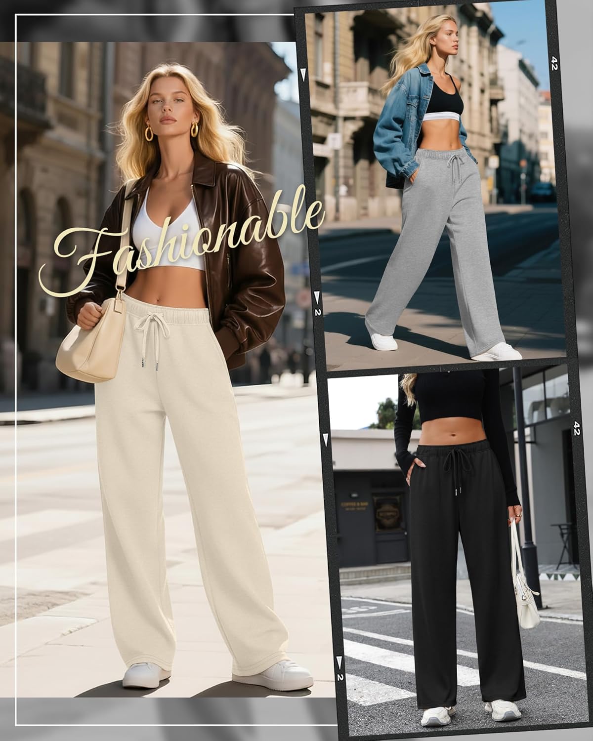 4 Pack Women's Wide Leg Sweatpants Drawstring Lounge Joggers for Women Straight Pants Elastic Waist with Pockets - Image 2