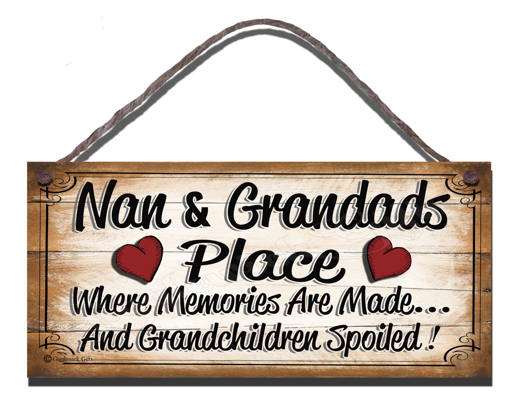 Shabby Chic Wooden Funny Wall Plaque – "Nan & Grandad’s Place Where Memories Are Made and Grandchildren Spoilt" – Heartwarming Gift for Grandparents, Birthday Sign