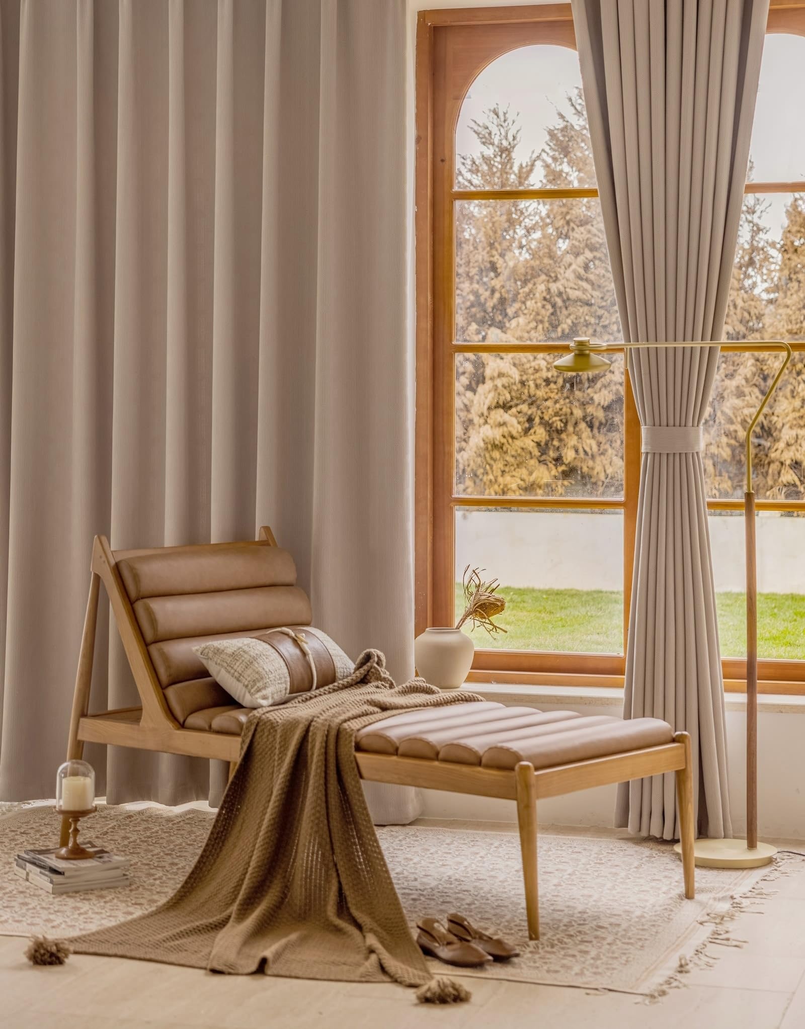 Wycian Vorhänge Boho Abdunkelnde Vorhänge Hellbraun 2 Er Chenille Jacquard Volltonfarbe H138 X B96Cm für Schlafzimmer