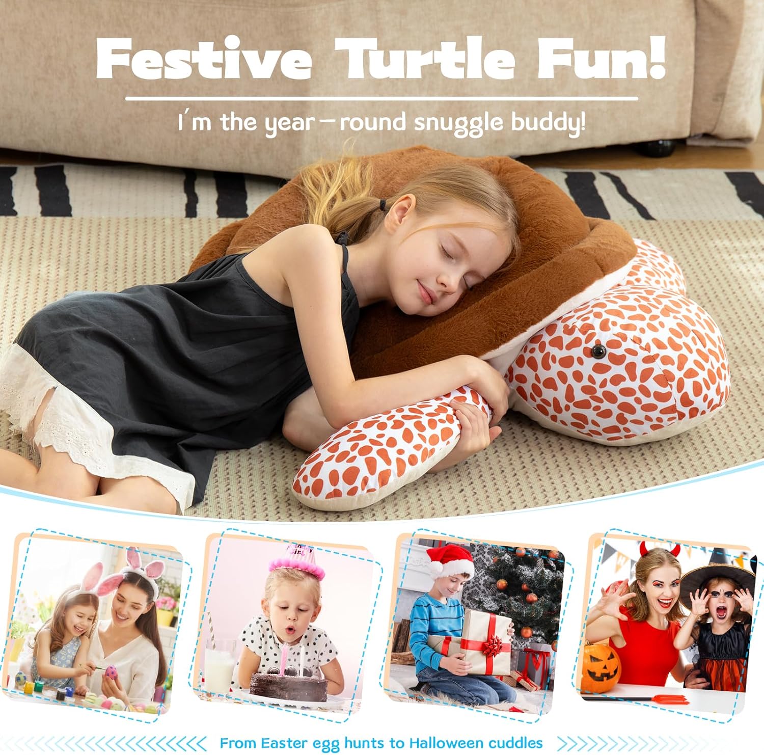 MorisMos Giant Turtle Stuffed Animal, 35inch-3ft Big Stuffed Tortoise Plush Toy, Large Soft Turtle Body Pillow Gift for Kids Children Boys Girls Birthday Christmas, Brown