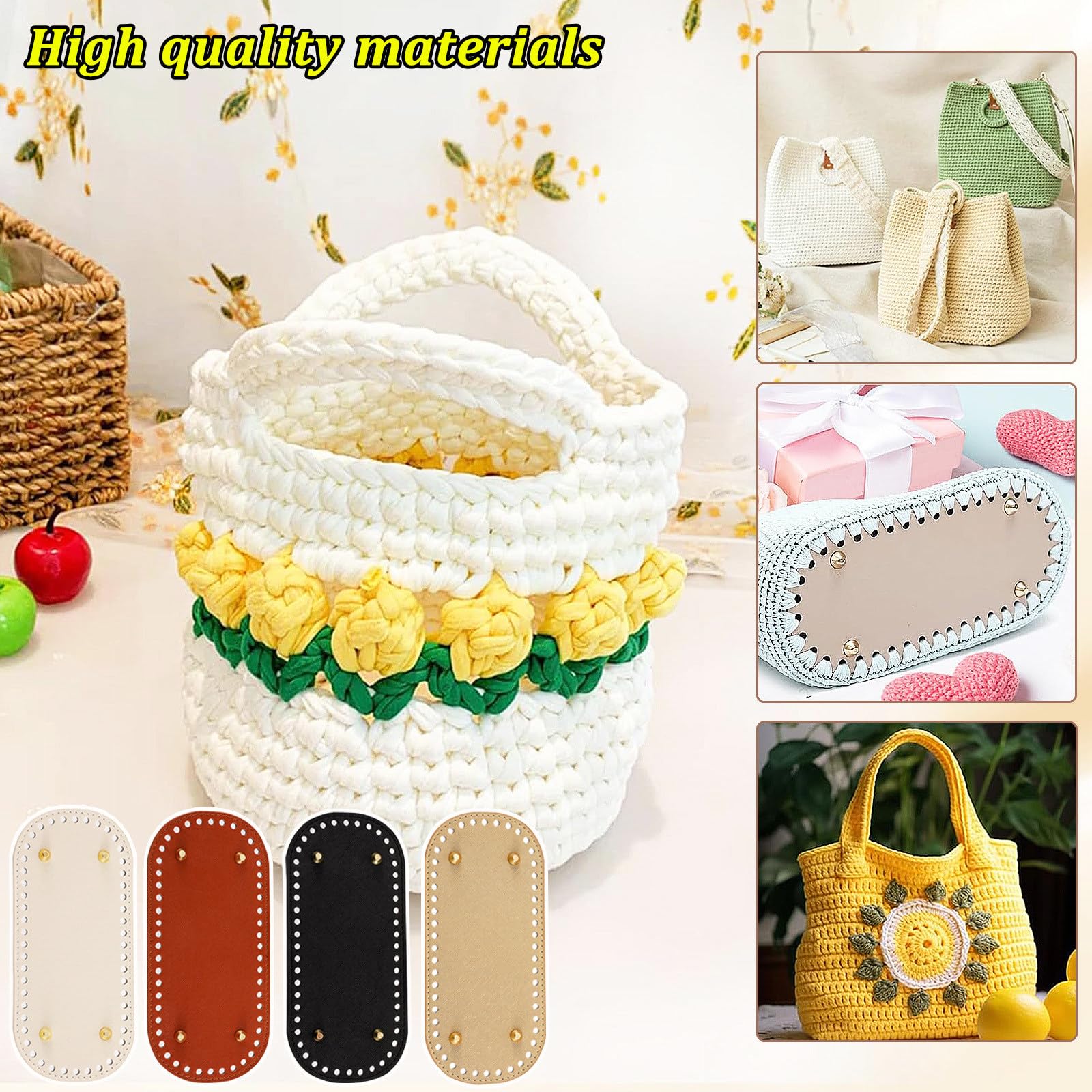 Begpoee Pack of 4 Bag Base PU Leather, Bottom Bag Crochet, Oval Bag Base PU Leather, Knitting Crochet PU Bag Base, 22 x 10 cm - Image 3
