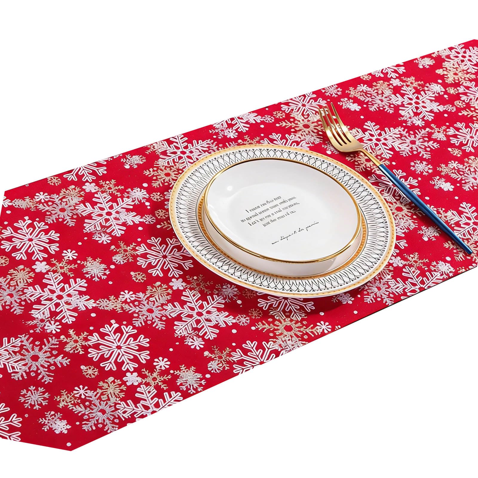 Buxuaaaa Sturdy Linen Tablecloth Christmas Theme Gold Print Multi Purpose Home Dining Accessory Holiday Table Runner