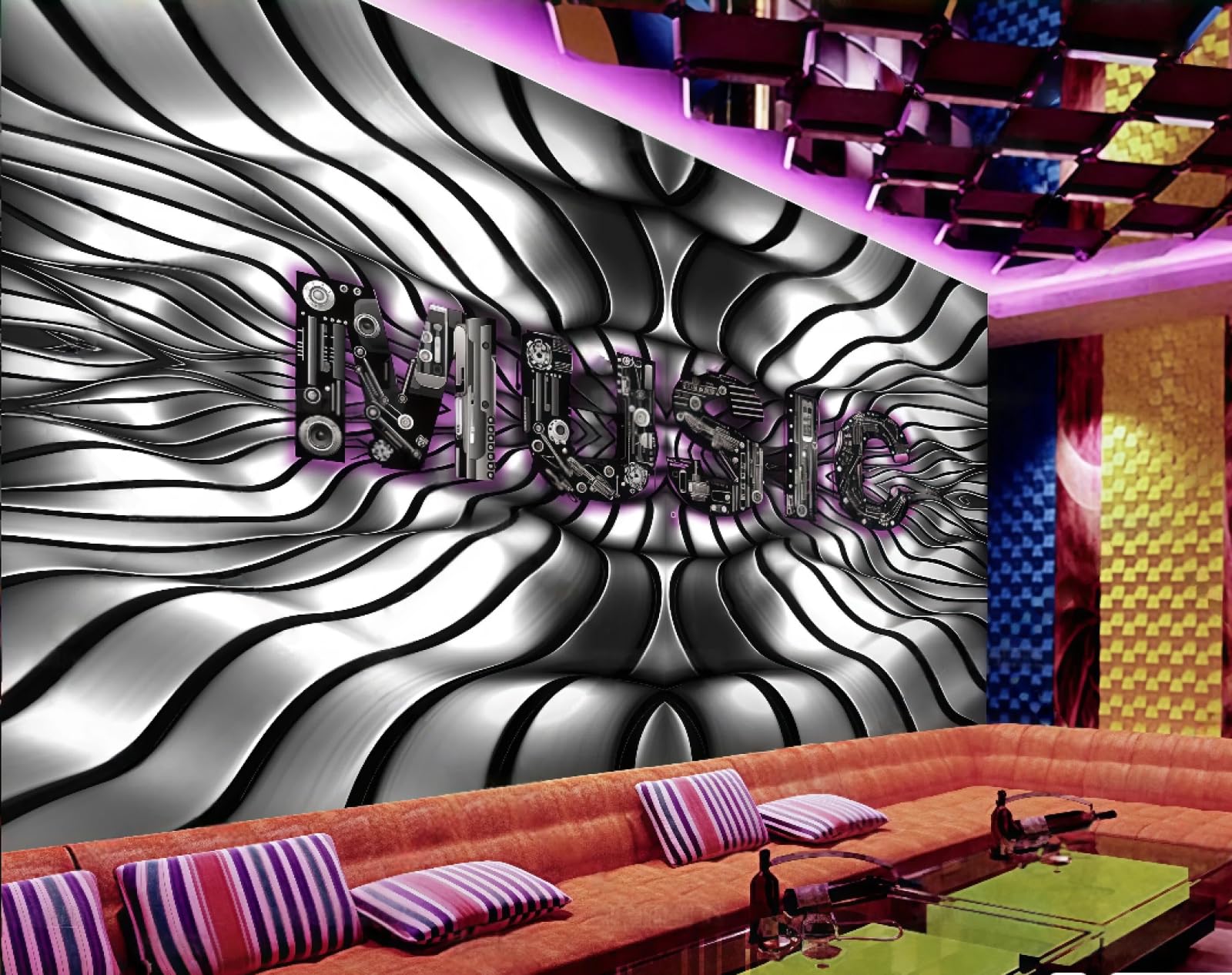 Rskjdghshd 3D Wallpaper Retro Metal Texture Mechanical Music Theme Nightclub Bar Western Restaurant Background Wall Mural Afternoon Tea Coffee Shop Wallpaper,,200X140cm