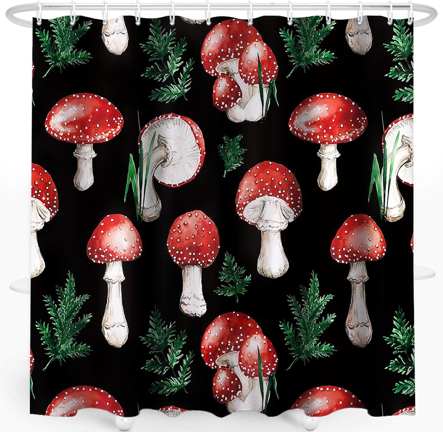 Mushroom Shower Curtain, Cute & Funky Waterproof Polyester Fabric Shower Curtain Set with 12 Hooks, 72x72 Inches