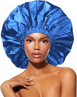 DONNA Shower & Conditioning Silky Satin Cap Waterproof Bath Caps Plastic Reusable Shower Caps Elastic Band Bath Hair Hat Stocking Stuffers for Women, 1PC COBALT COLOR JUMBO SIZE
