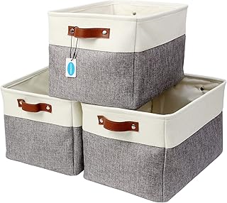 Casaphoria 3Pcs Collapsible Cube Fabric Storage Baskets with Handles,Foldable Canvas Storage Baskets for Shelves Organizing,Rectangular Closet Storage Bins for Home Office Closet Utility Room