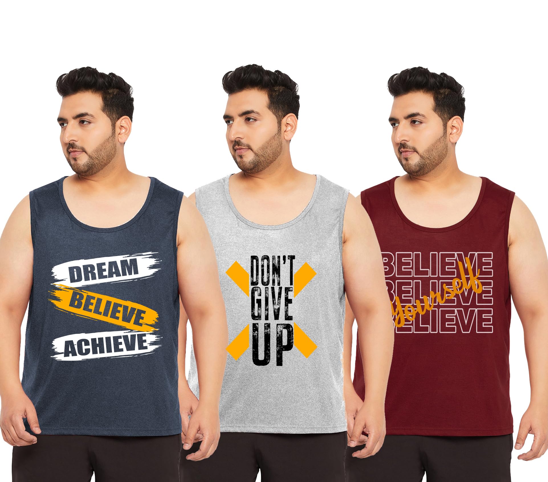 West Gate Clothing Cotton Printed Plus Size Vest for Men | Round Neck, Regular Fit, Sleeveless Plus Size | Men's Tank Top | 3XL, 4XL, 5XL | Perfect for Workouts Gym | Black Grey | Combo Pack of 3-picture-21