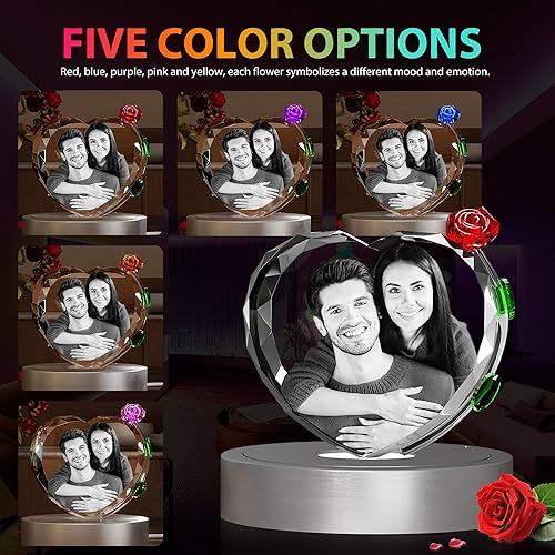 Miniatura 3 de Foto de cristal 3D con rosa de cristal rojo, regalos personalizados para el día de la madre para mamá, esposa, mujer, ella, novia, pareja, foto de