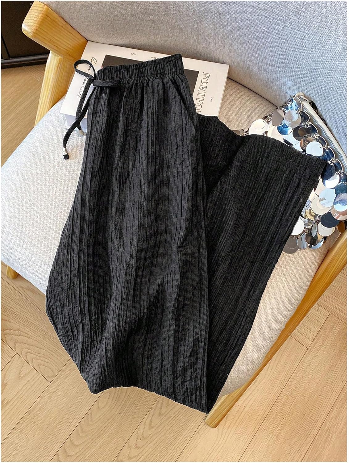 SHENHE Women's Wide Leg Palazzo Pants Drawstring Waist Wide Leg Vacation Travel Flowy Trousers - Image 3