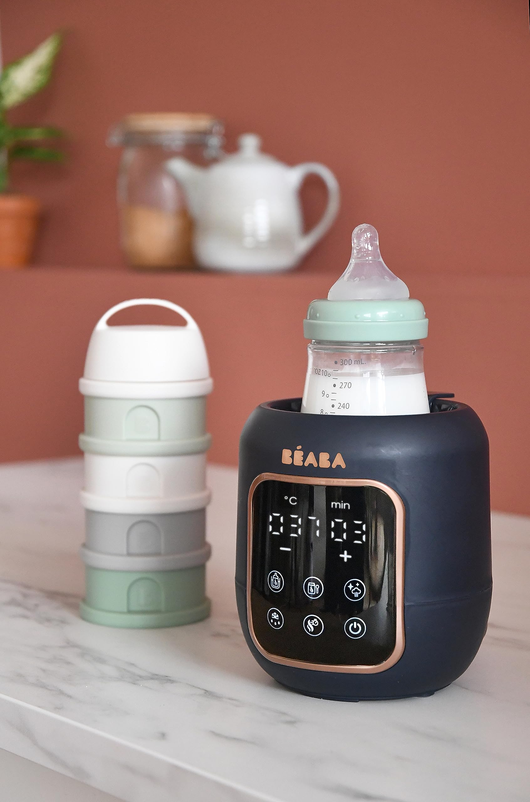 BÉABA, Chauffe-Biberon/Stérilisateur, Chauffe Lait Maternel/Infantil, Multifonctions : 5 Modes, Bain-Marie, Chauffe Petit Pots, Décongelation, Mode Rapide, Mode Stérilisation, Multi Milk, Night blue