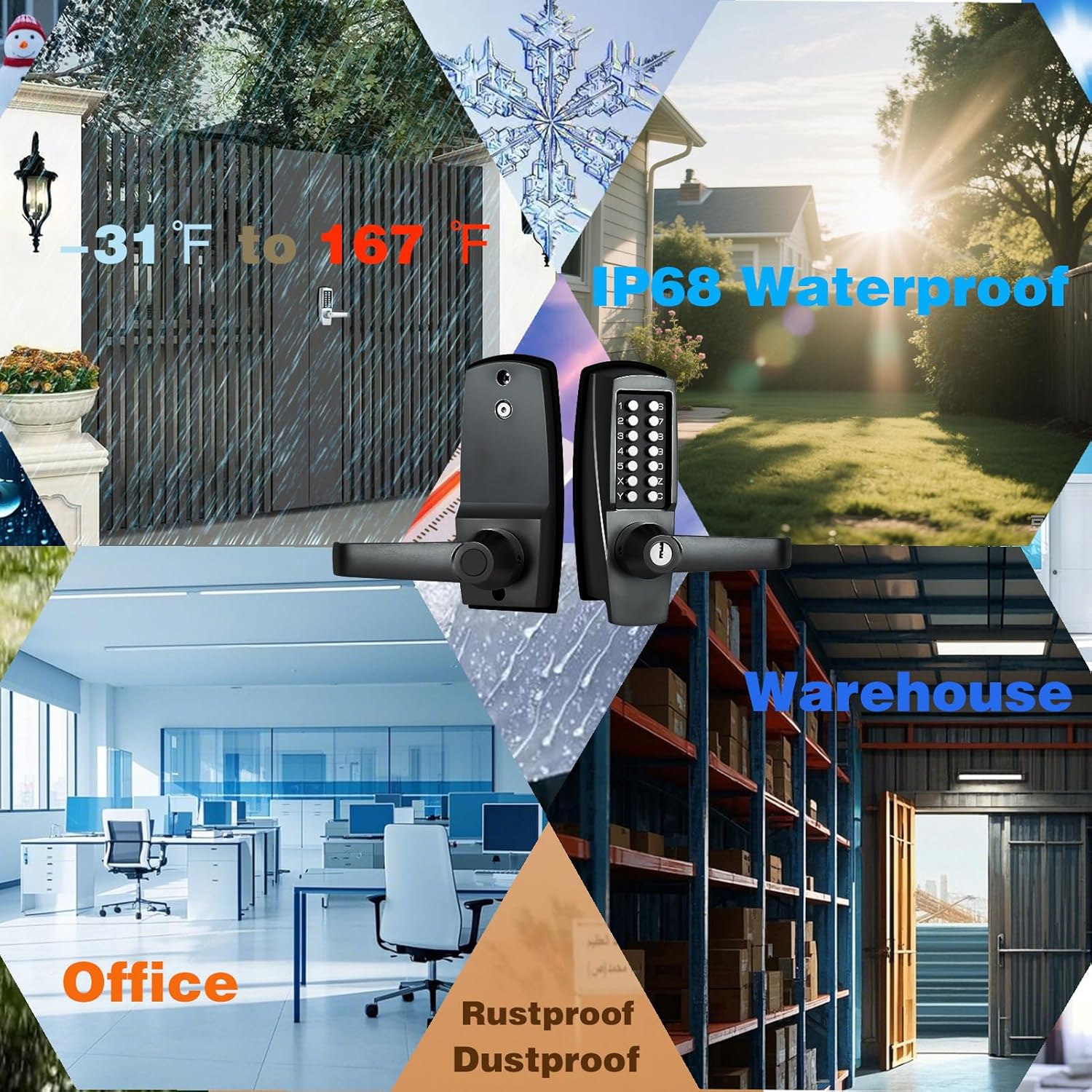 Mechanical Entry Door Lock, Weatherproof Keypad Deadbolt with Handle, Security Heavy Duty Lock Without Electronic, Easy Installation, for Home, Yard-gate, Office, Indoor or Outdoor (Black, HD)