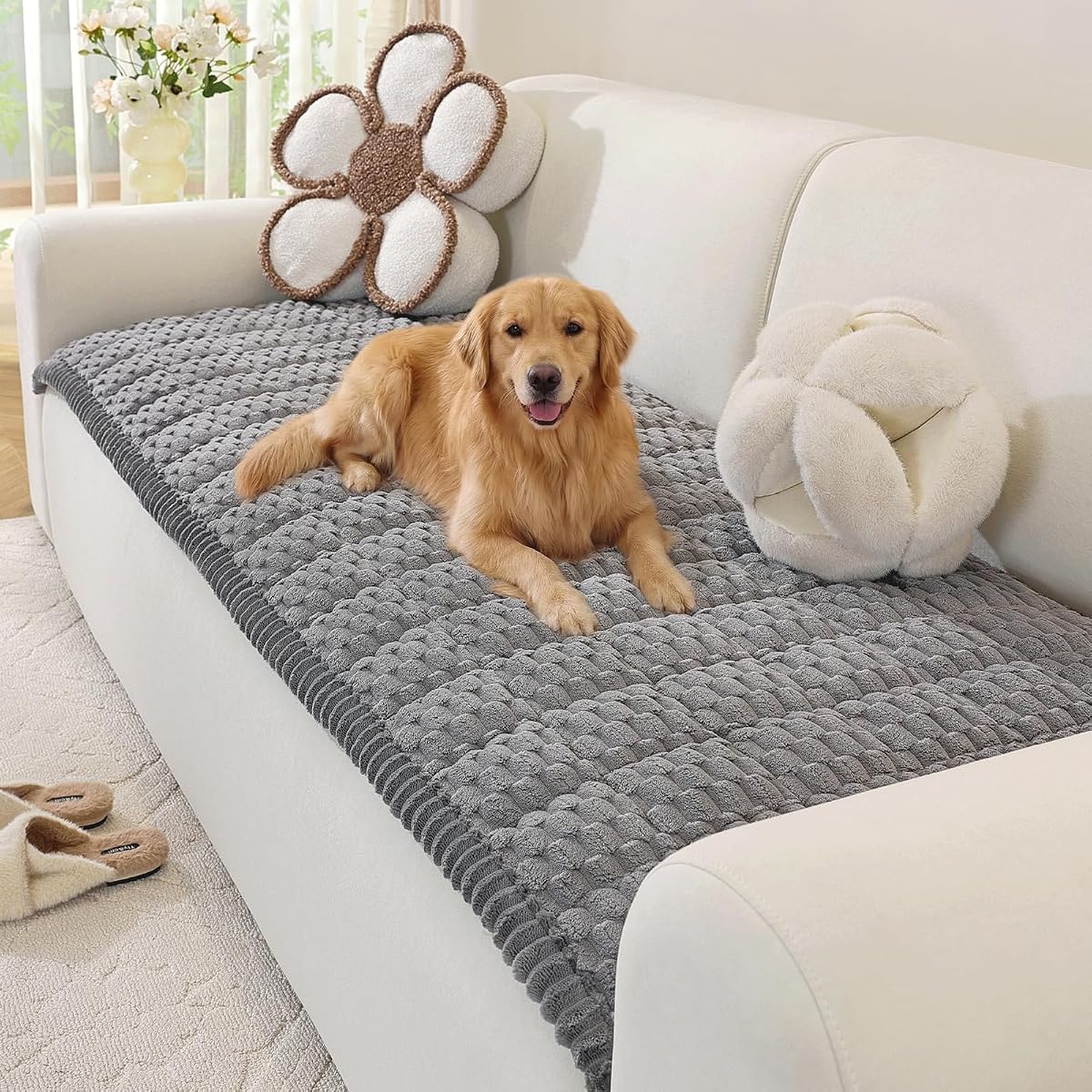 Couch Cover for Dogs, Washable Non Slip Sofa Cover for Pets | Soft Couch Covers for Sofa, Loveseat and Sectional, Furniture Protector Against Pet Hair & Dirt (27.6" x 70.9", Grey)