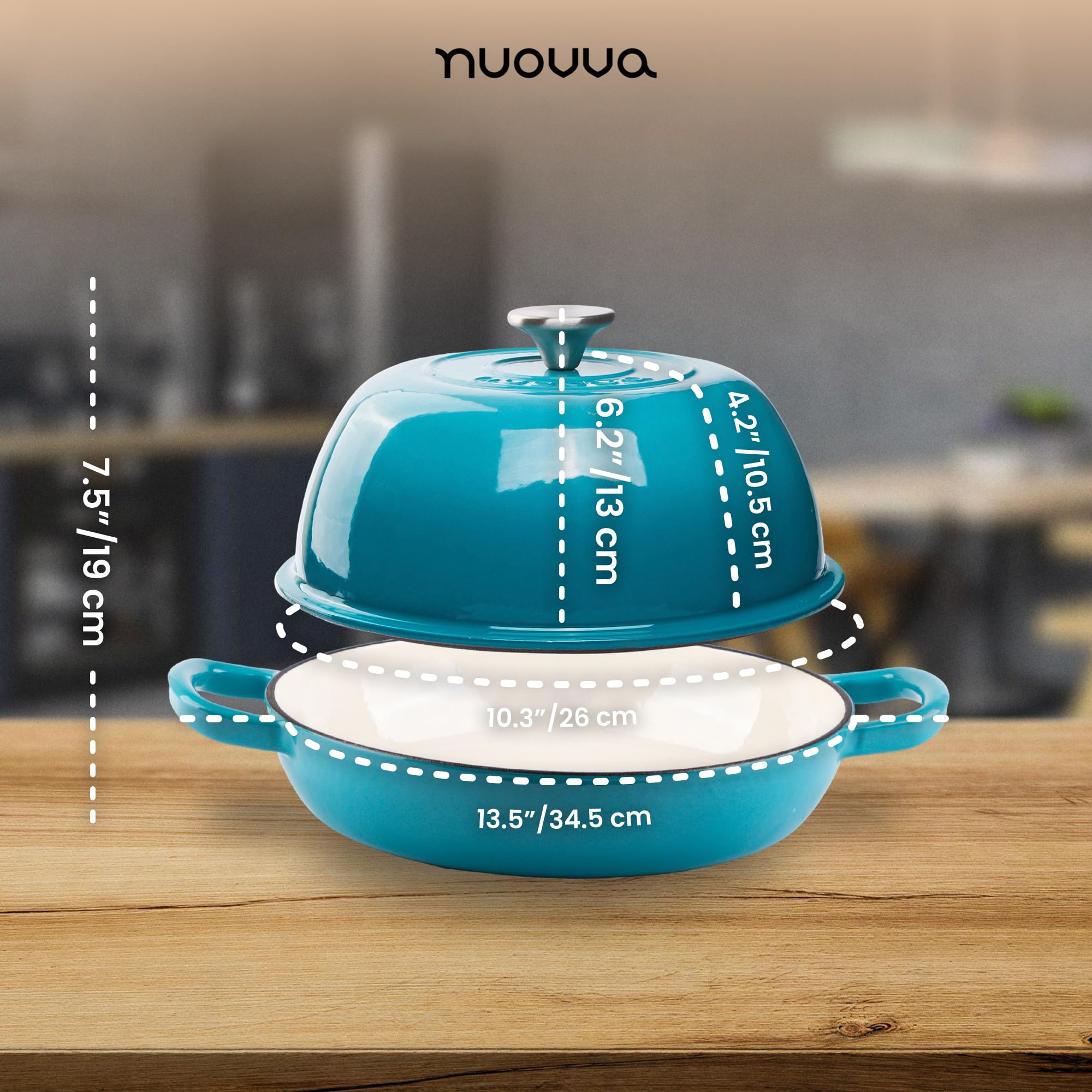Casseruola in Ghisa Smaltata con Coperchio – Forno Olandese per Pane e Lievitati – Pentola in Ghisa per Cottura del Pane – Blu Chiaro, 5.68 Litri, 22cm – by Nuovva