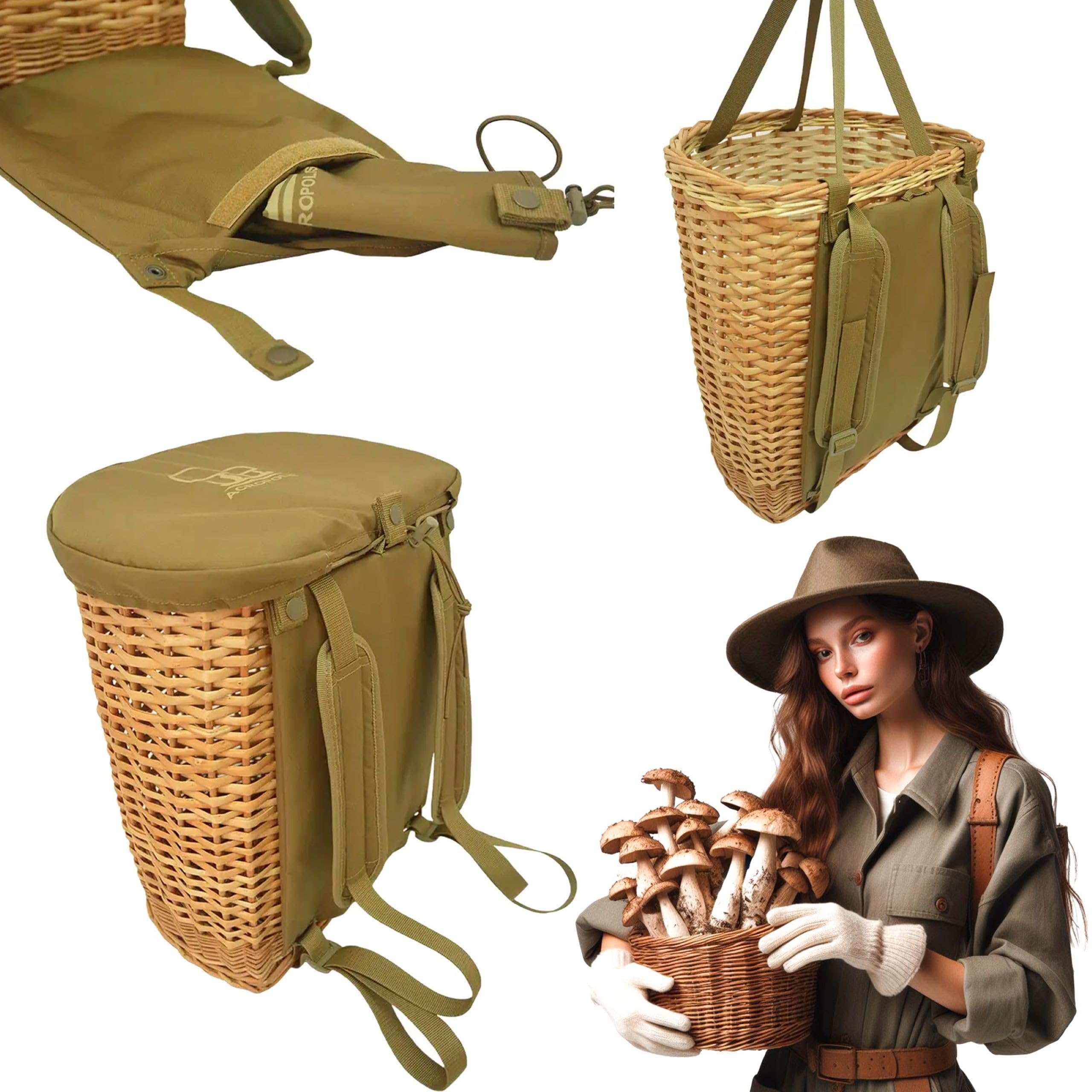Acropolis PHG-5 Pilzbeutel – Weidenkorb für Erwachsene und Kinder – Haversack Bushcraft Taschen – Gärtner Erntekorb – Futterbeutel zum Wandern, Morcheln, Camping, Jagd, Größe XL