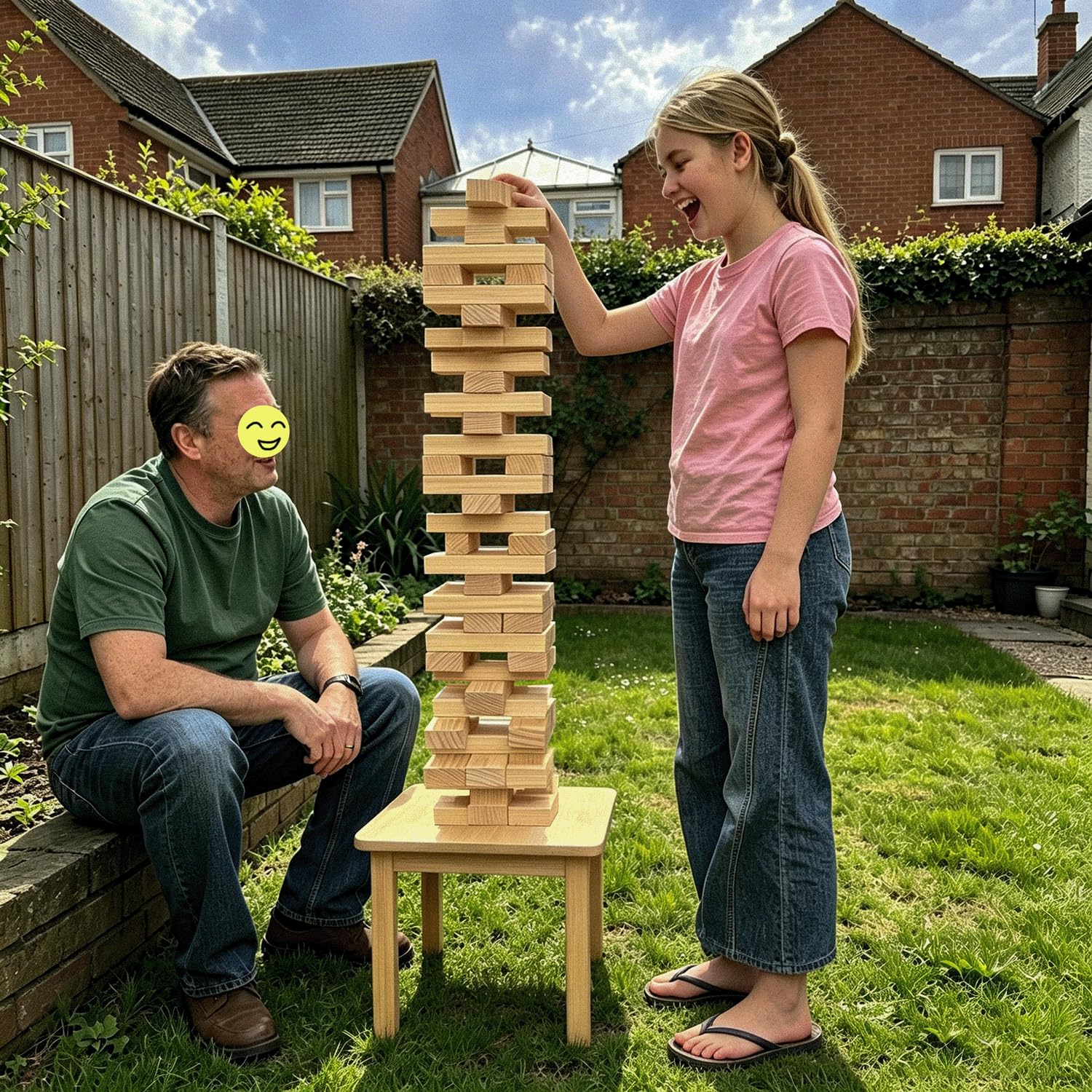 Jumbo Holz Trommelturm Spiel mit Würfel und Tragetasche, 54 Teile, Bausteine 60-150cm