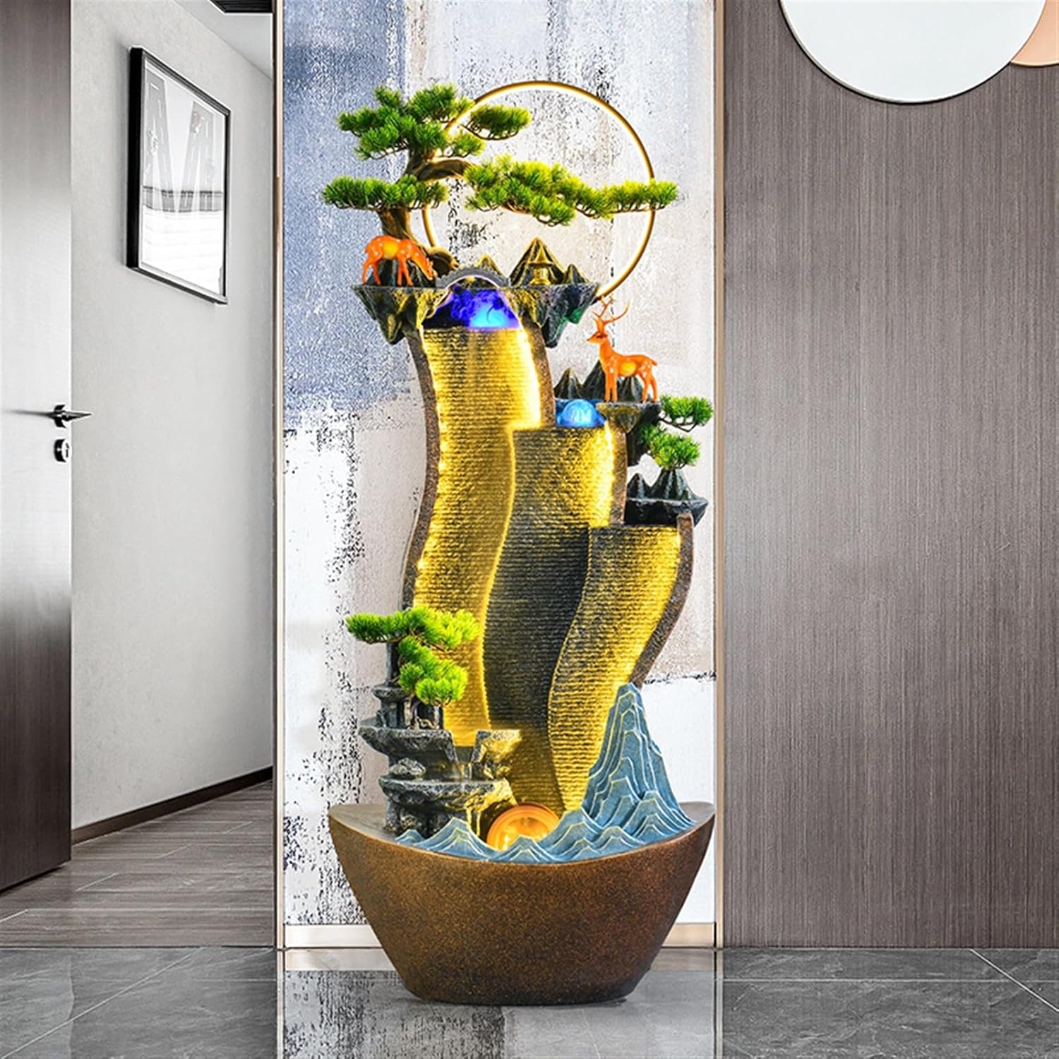 Modern Creative Rockery Water Curtain Wall, Floor Circulating Water Ornaments, Living Room Courtyard Fountain Landscape Floor-Standing Fountains(M)