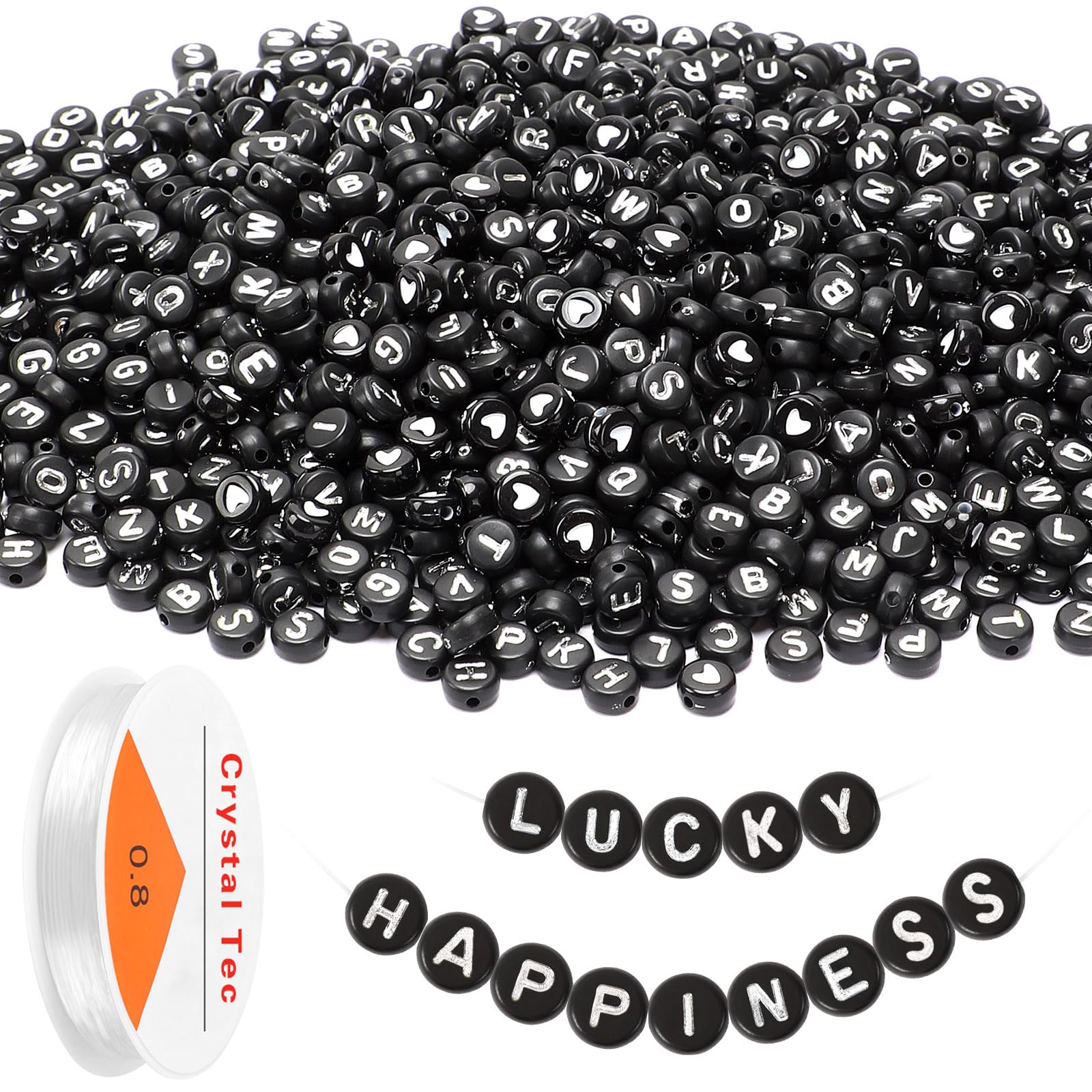 DECYOOLLetter Beads, Acrylic Alphabet Beads with 1 Roll Elastic String for Bracelet Necklace Jewelry Making Supplies (Black White)