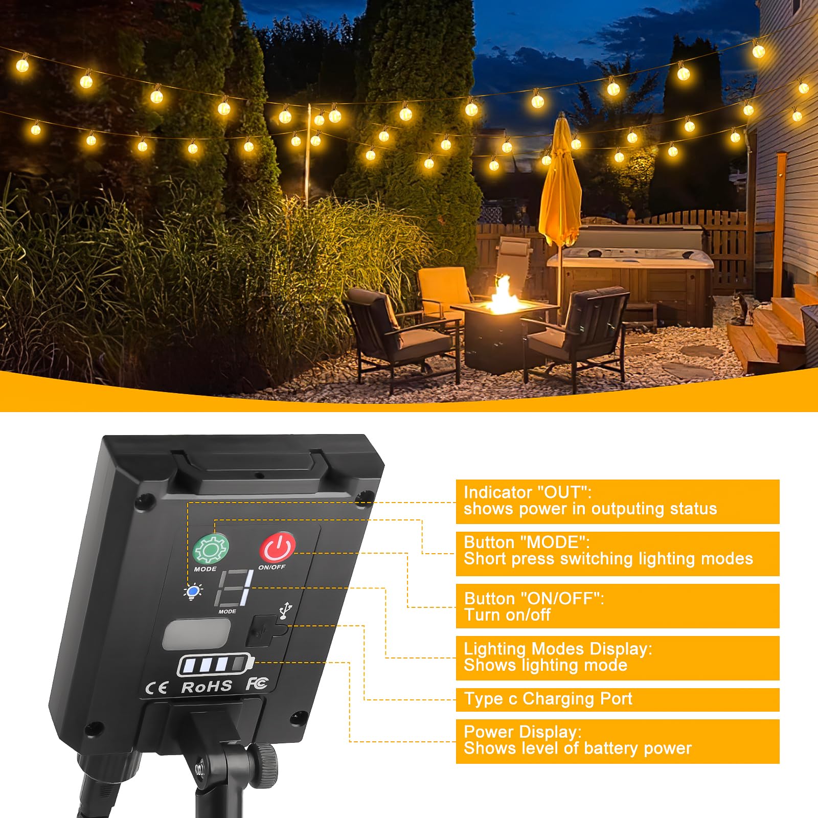 Luci Solari Da Esterno SAEIHGAE - 15 Metri LED | Alimentazione Solare O USB | Impermeabili | Per Giardino E Feste - Foto 4