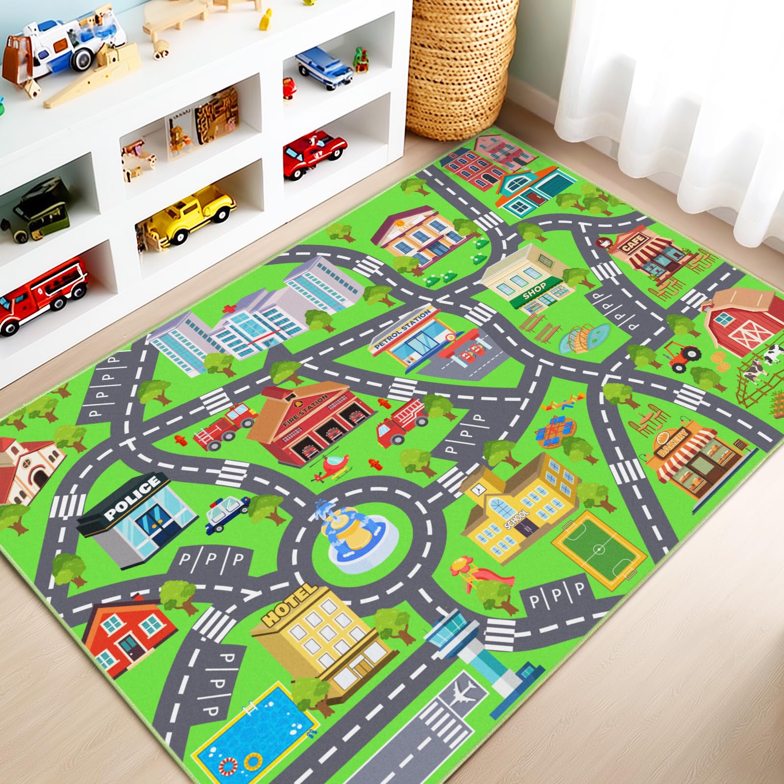 Rezutan Car Play Mat for Kids City Road-120x160CM Washable Kids Rug