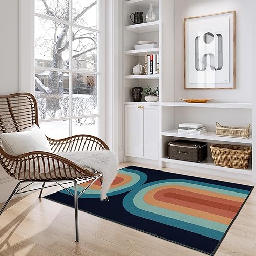 Miniatura 5 de Lahome Alfombras bohemias lavables de 5 x 7 pies, alfombra tejida con arco iris para sala de juegos, dormitorio, comedor, alfombra reversible de