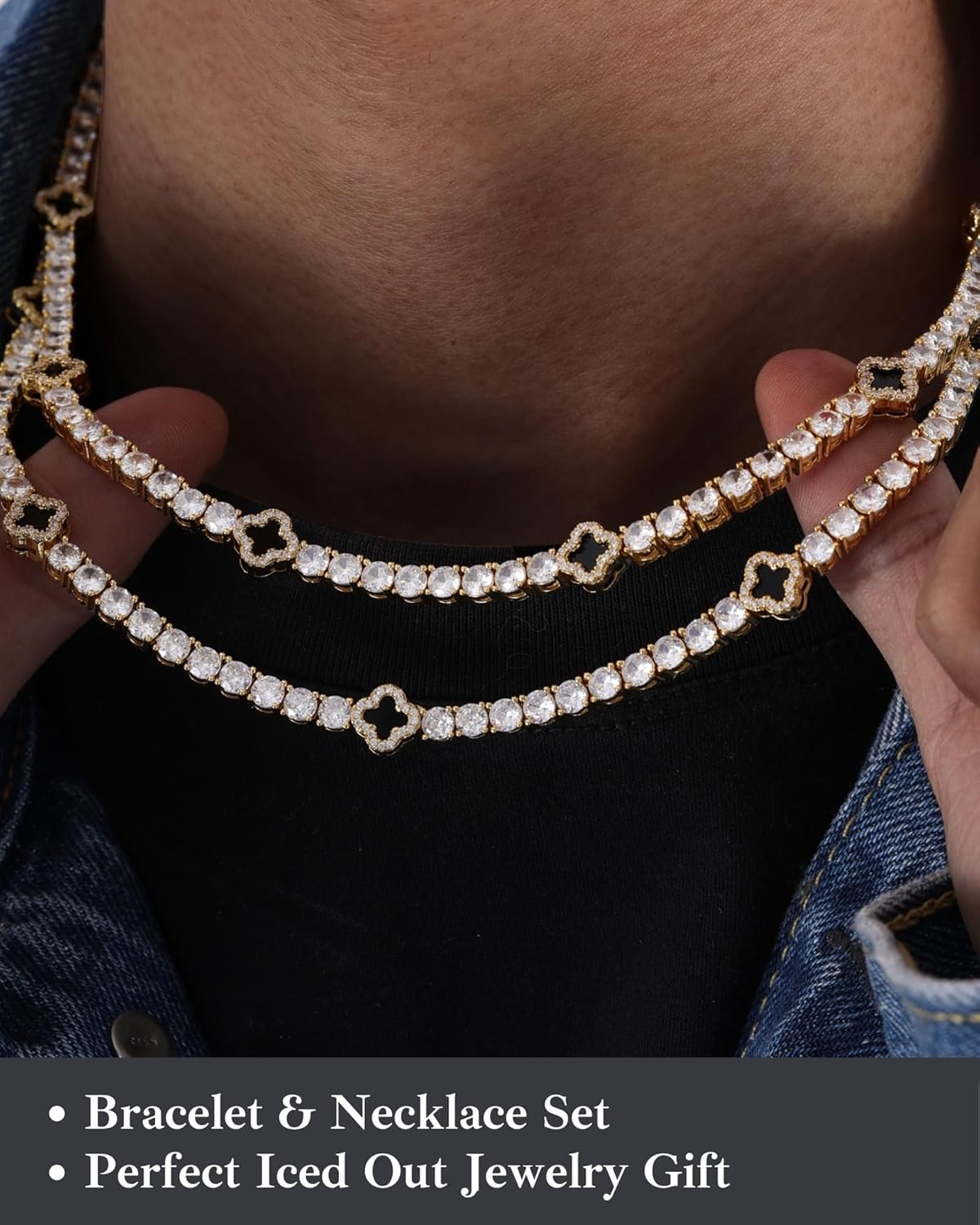 LuxeFlex 4mm Iced Out Four Leaf Tennis Chain,White Gold Plated with 5A Zircon Stones, exquisite Handmade Hip Hop Bling Necklace Perfect Unisex Jewelry Gift - Image 2