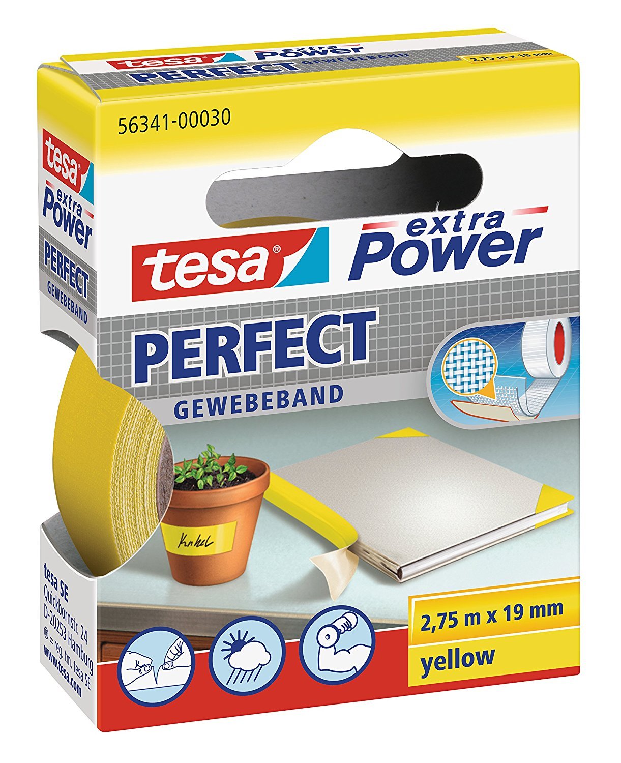 Tesa - Nastro adesivo extra forte, lunghezza 2,75 m, larghezza 19 mm Giallo