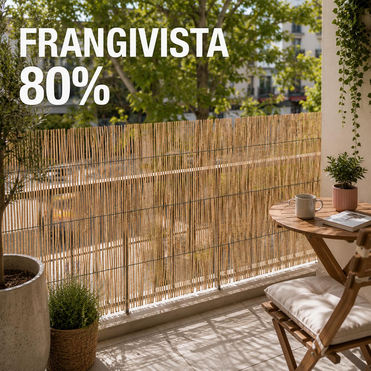 MAKA Arella in Bambù Naturale Frangivista per Esterno 4 mm, Canniccio Ombreggiante per Giardino Terrazzo Balcone, Stuoia in Canna Bambù per Recinzione Decorativa e Privacy (1x3 metri)