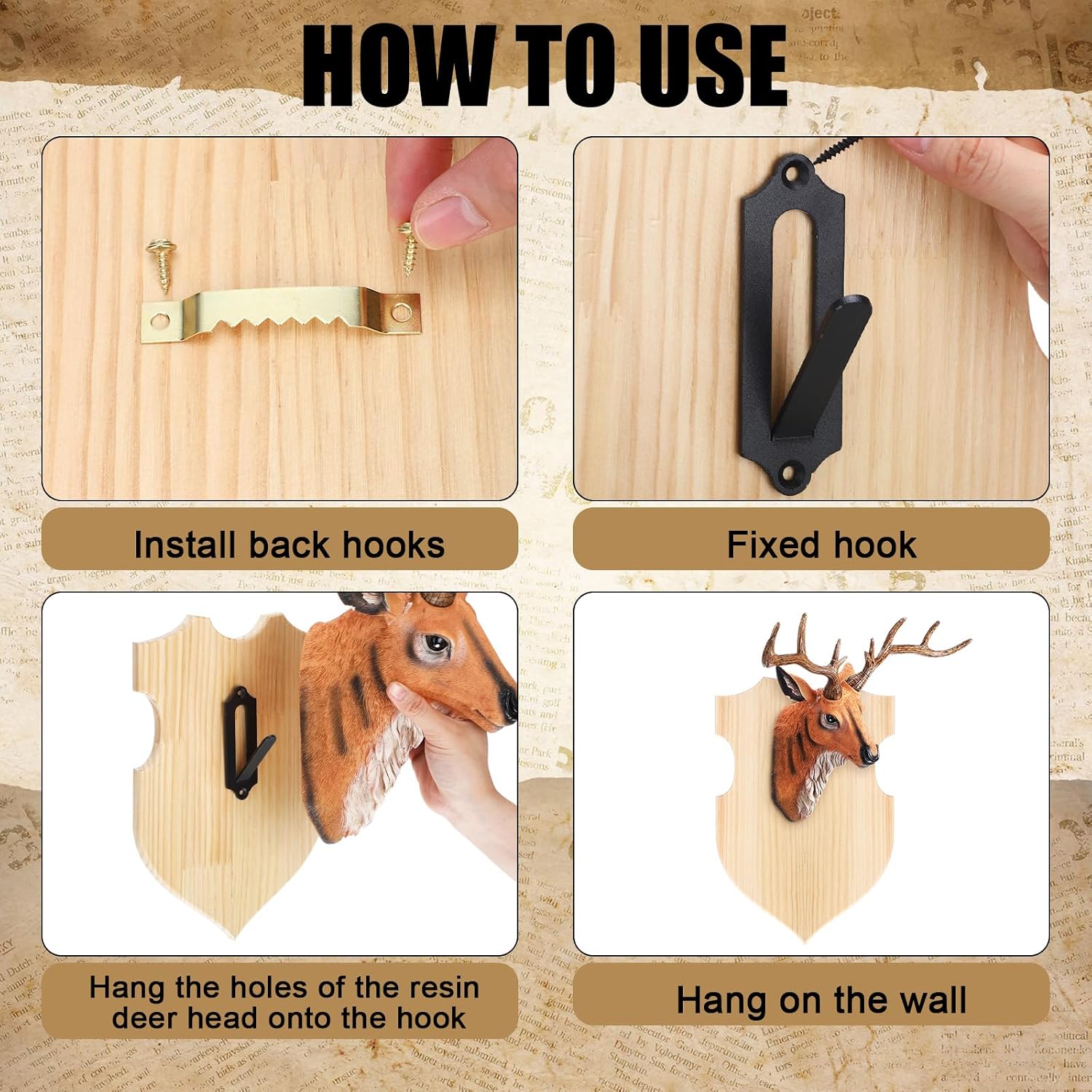 DoubleFill Antler Mounting Kit Wall Mount European Mount Skull Hanger with Wooden Board Hook Screws Universal Sizing Elk Skull Head Decoration for Hunting Trophy