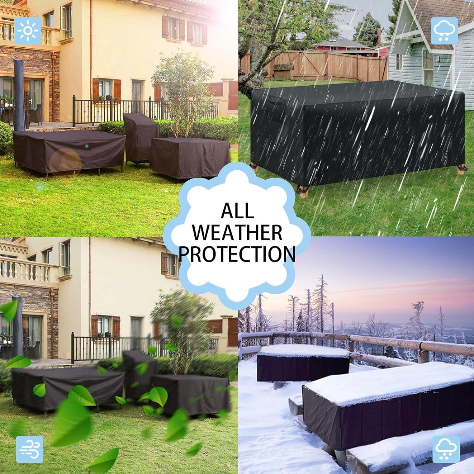 Piccola copertura quadrata per tavolo esterno impermeabile 120 x 80 x 60 cm/LxPxA Coperture per mobili da giardino 600D Anti-UV Set di mobili Copertura protettiva Antivento Anti-UV Rattan Divano Cover