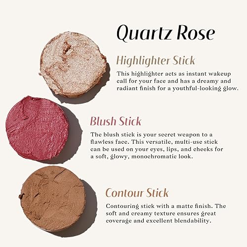 Miniatura 9 de KIMUSE Maquillaje facial de trío, barra de rubor en crema para mejillas y labios, barra de contorno e iluminador para todas las pieles