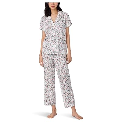 Lauren Ralph Lauren Short Sleeve Notch Collar Cropped Pant PJ Set Women