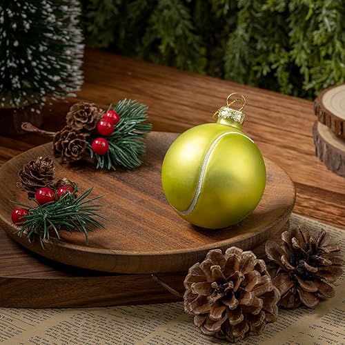 Miniatura 2 de Bola de tenis de Navidad de 2.36 pulgadas, adorno soplado de vidrio, decoración de pelota deportiva pintada a mano 2025 para árbol de Navidad,