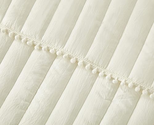 Miniatura 3 de Chezmoi Collection Iris - Juego de edredón de 3 piezas con pompones, color rosa rubor, colcha acolchada con punto de canal, colcha de microfibra