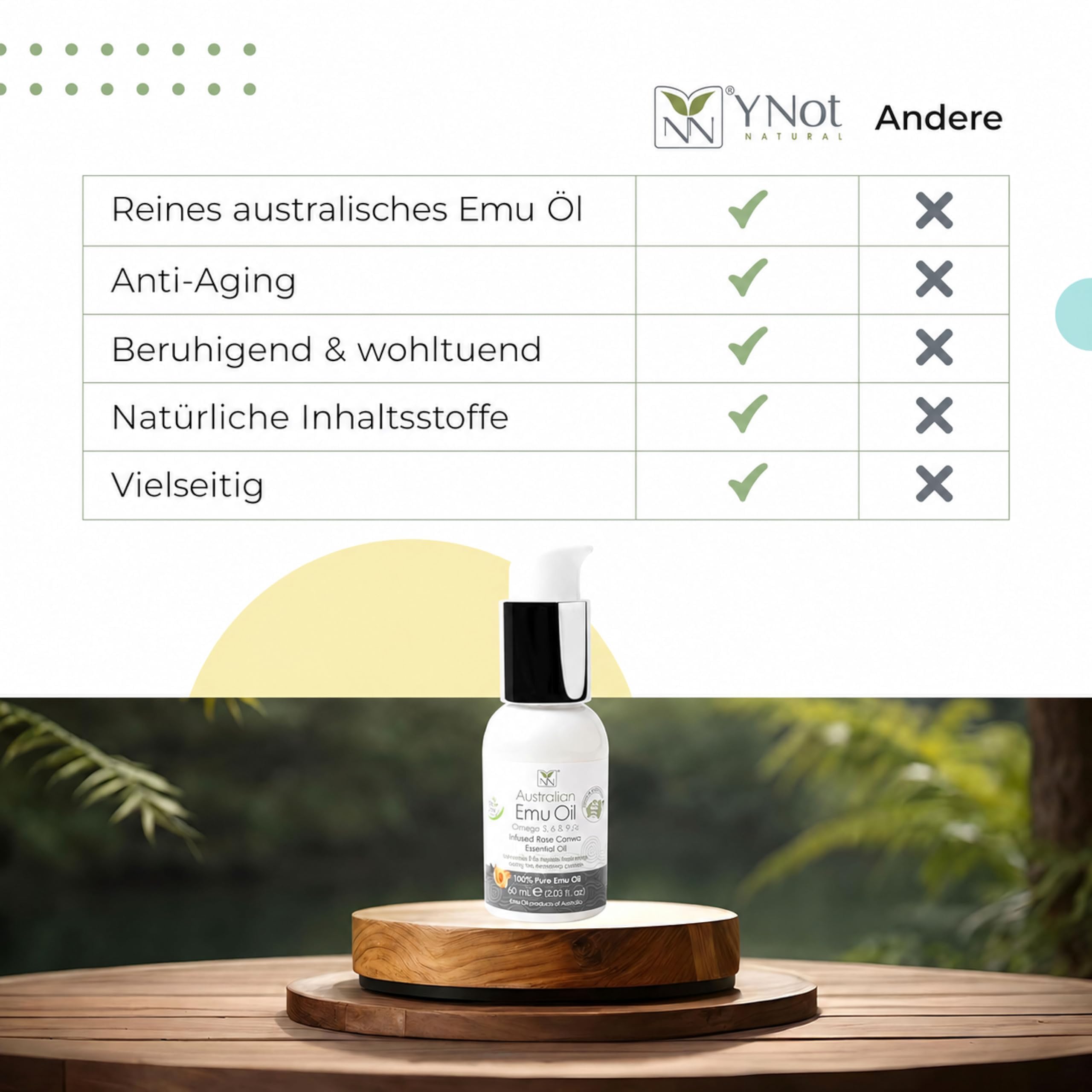 Y Not Natural Emu Öl Ohne Duft, 1er Pack (1 x 200 ml) | Reines australisches Emuöl, reich an Omega 3, 6, 7 und 9, feuchtigkeitsspendend für trockene Haut, Gesicht und Körper, vegan