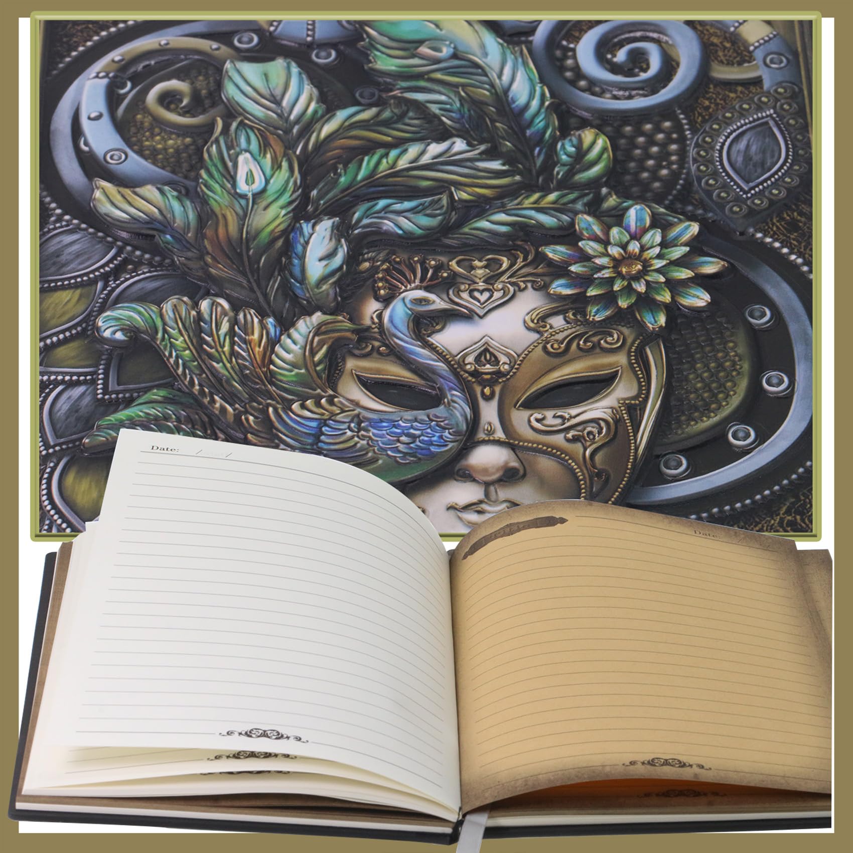 KISWIAR 3D-geprägtes Leder-Tagebuch, Vintage, geheimnisvolle Königin Pfau, Business-Notizbuch, A5, liniert, Hardcover, Tagebuch für Frauen, Geschenk, 200 Seiten