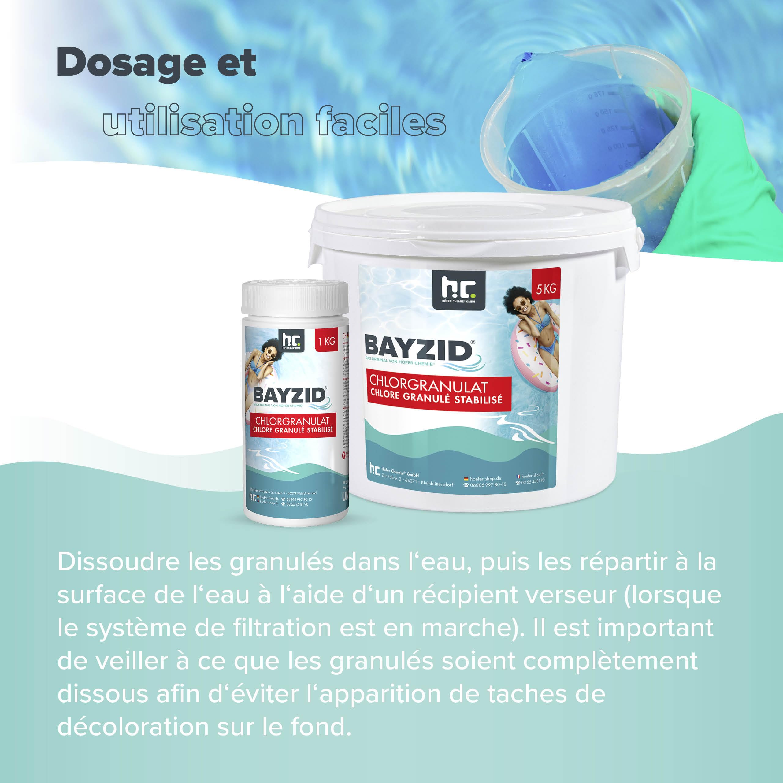 Höfer Chemie 1 x 5 kg Granulé de Chlore Choc pour Piscine – Hautement Efficace, Rapidement Soluble, Désinfection pour Une Eau Propre et Hygiénique
