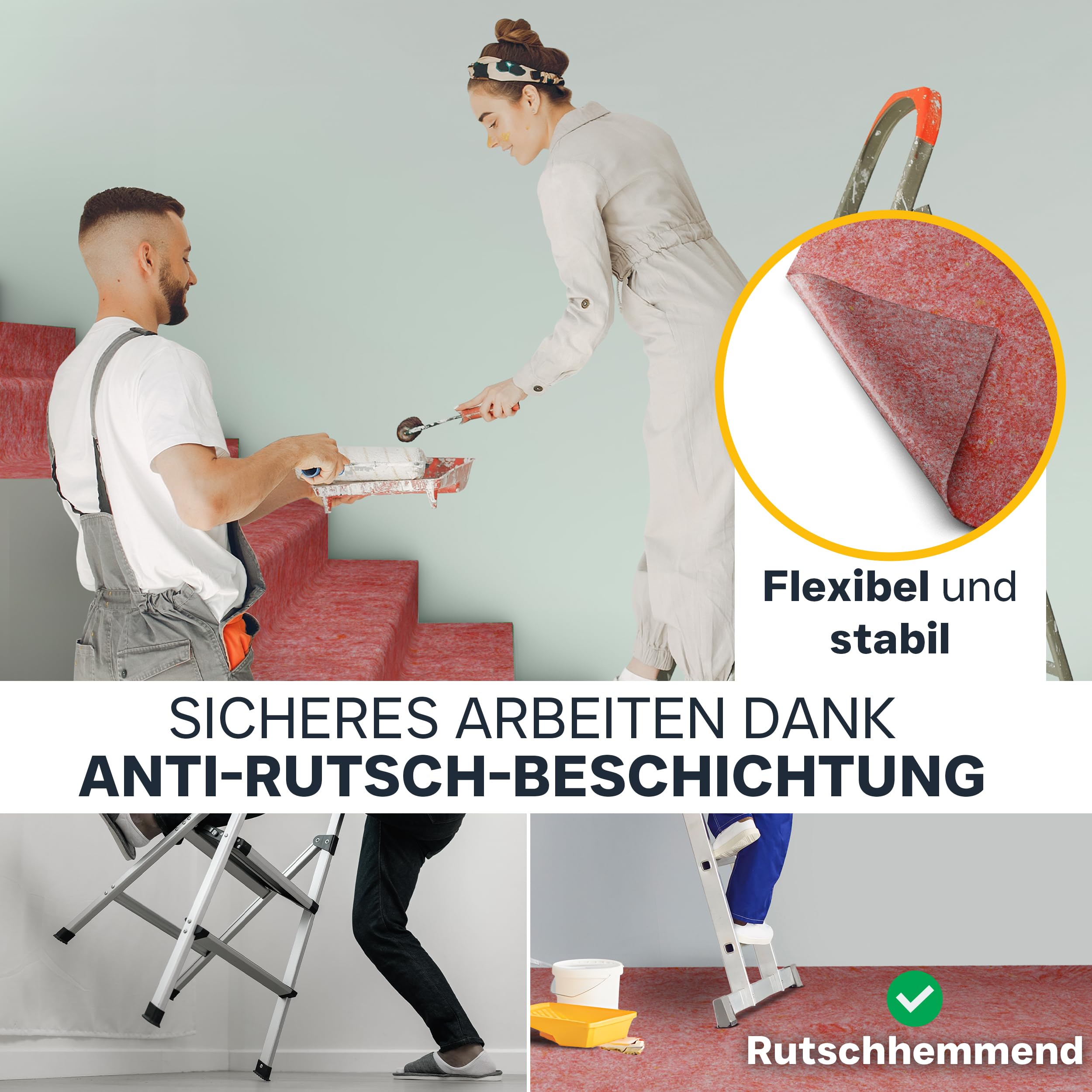 Malervlies 1 x 50 m – 210 g/m² saugstarkes Abdeckvlies in Profiqualität I Renoviervlies/Malerfilz rot I Schutzvlies, Bauvlies, Glattvlies & Anstrichvlies für Malerarbeiten I 50 m² Bodenabdeckung