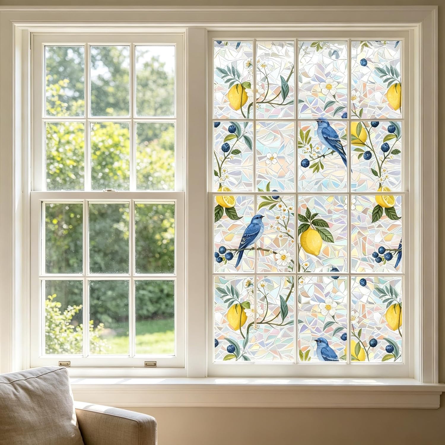 Rainbow Window Privacy Film,Stained Glass Window Film Static Cling,Heat Control,UV Blocking,Anti-Glare for Home, Bathroom, Bedroom Windows,Glass Door, No Glue Premium Vinyl 17.5'' x 78.7'' (Yellowe)