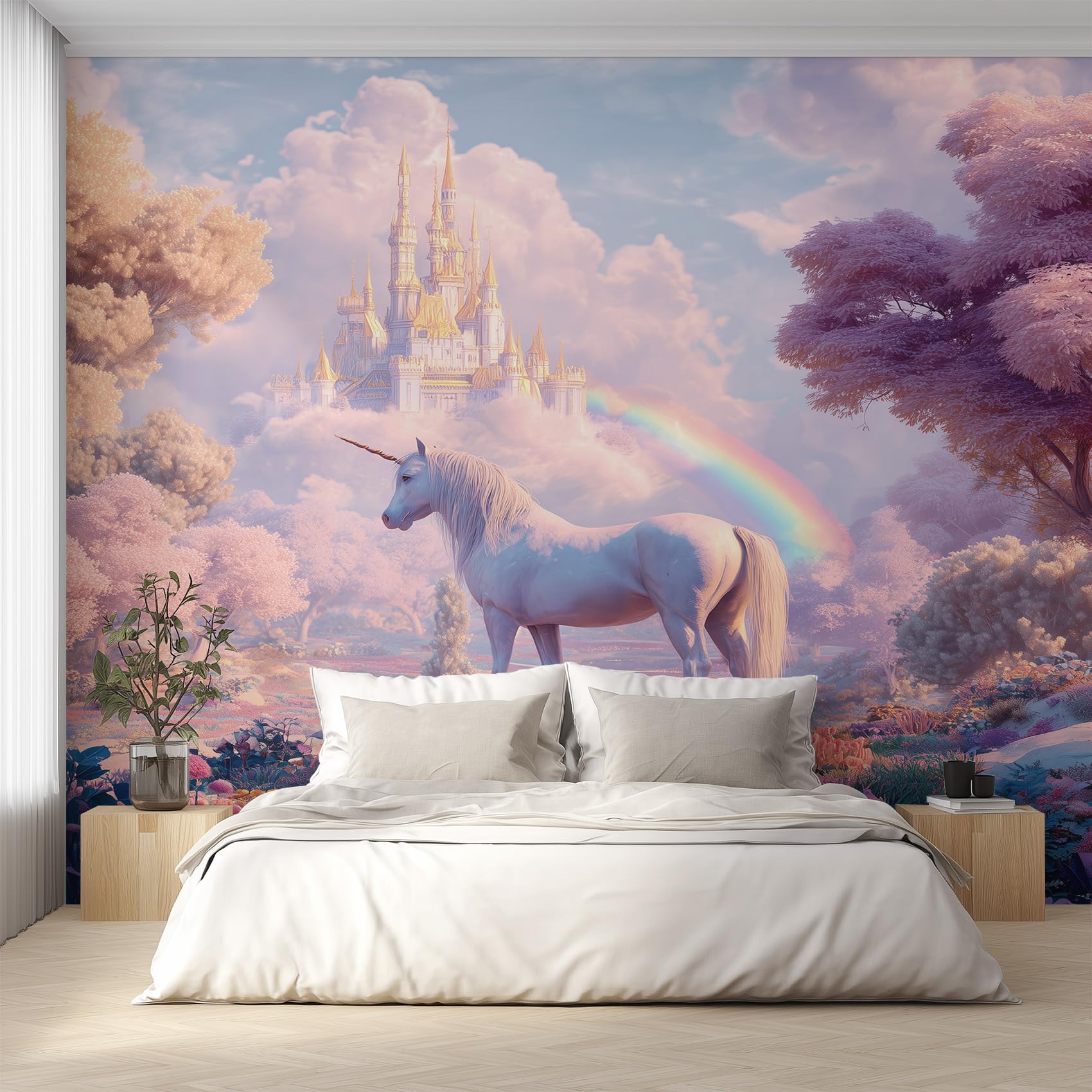 Papier Peint Panoramique Licorne 350x256cm pour Chambre Fille
