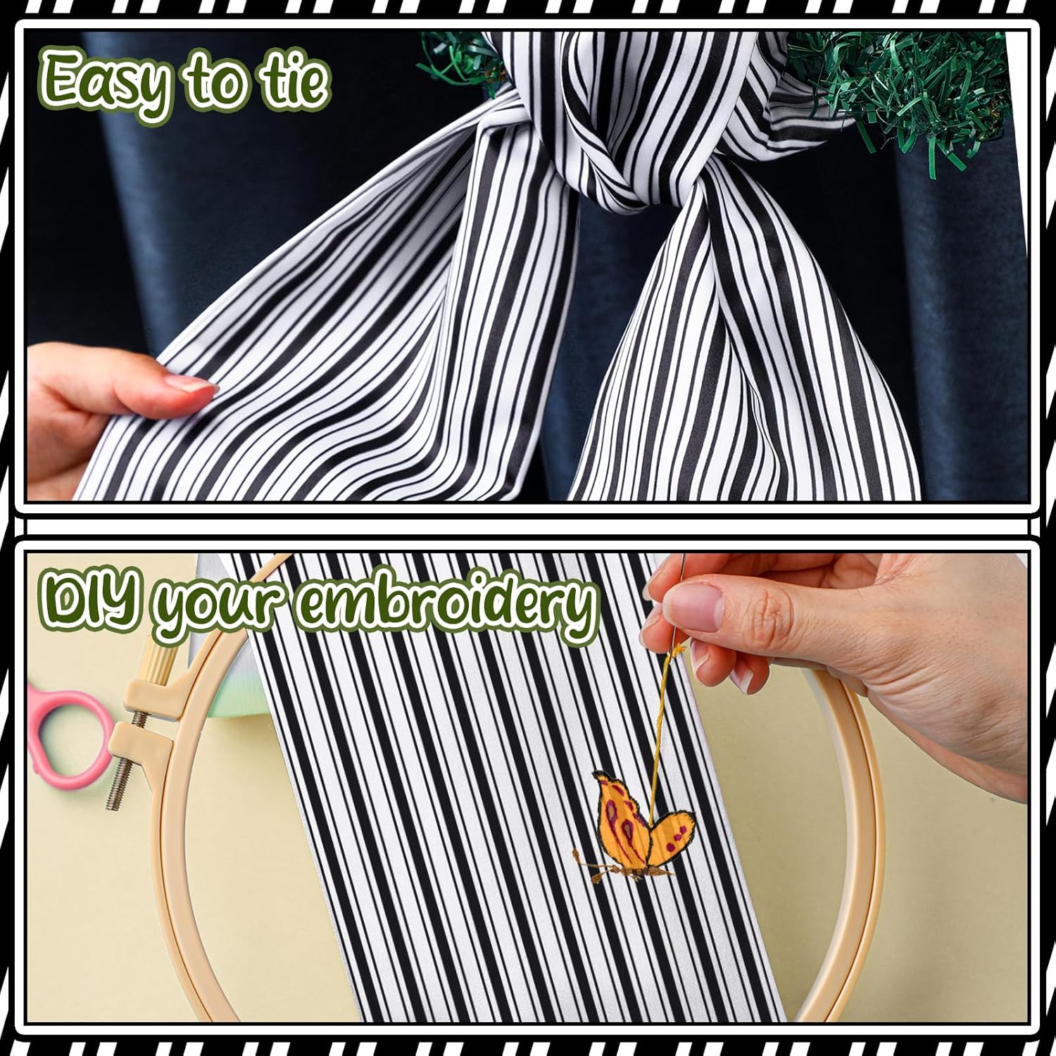 VitalCozy 2 Pcs Wreath Sash for Front Door Chinoiserie Easter Spring Wreath Sash Accessories for Embroidery Monogram Outdoor Indoor Party Yard Doorway Wall Decor 4.5" W x 56" L(Stripe) - Image 4