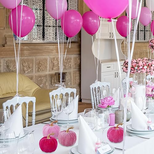 Miniatura 3 de Winlyn 4 calabazas decorativas de terciopelo rosa sintético de 5 pulgadas para regalos de otoño, boda, baby shower, Acción de Gracias, Halloween,