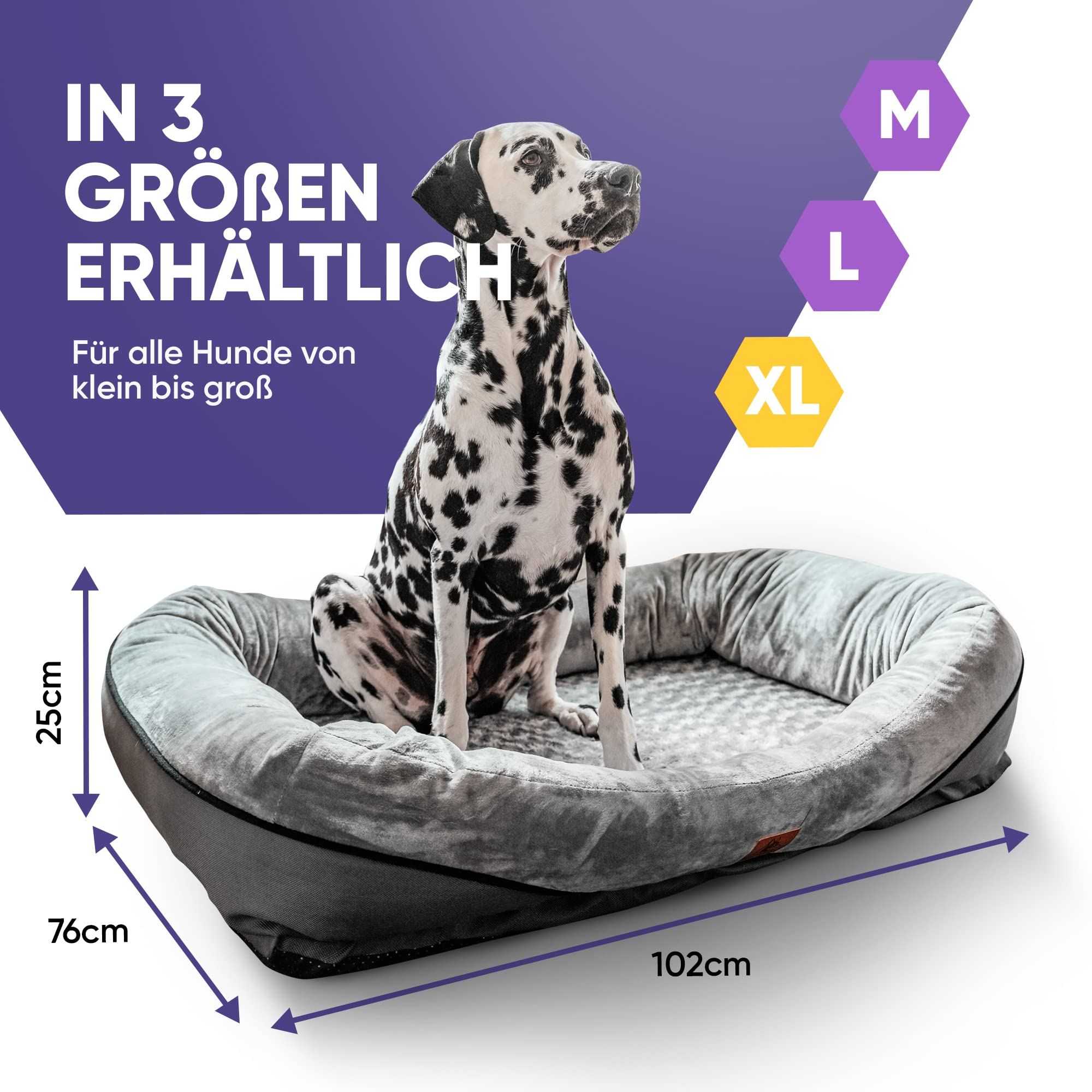 Orthopädisches Hundebett Mit Kühlendem Bezug – Größe M (91,4x68,6 Cm), Wasserdicht & Mit Nackenrolle