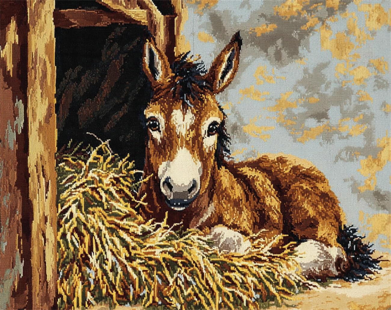 Animal DIY Kit Alfombra Gancho De Pestillo Burro De Dibujos Animados Kits Para Hacer Alfombras Con Aguja De Pestillo,Manualidades Para Hacer Tapiz DIY Con Estampado Colorido,Juego De 100x140cm