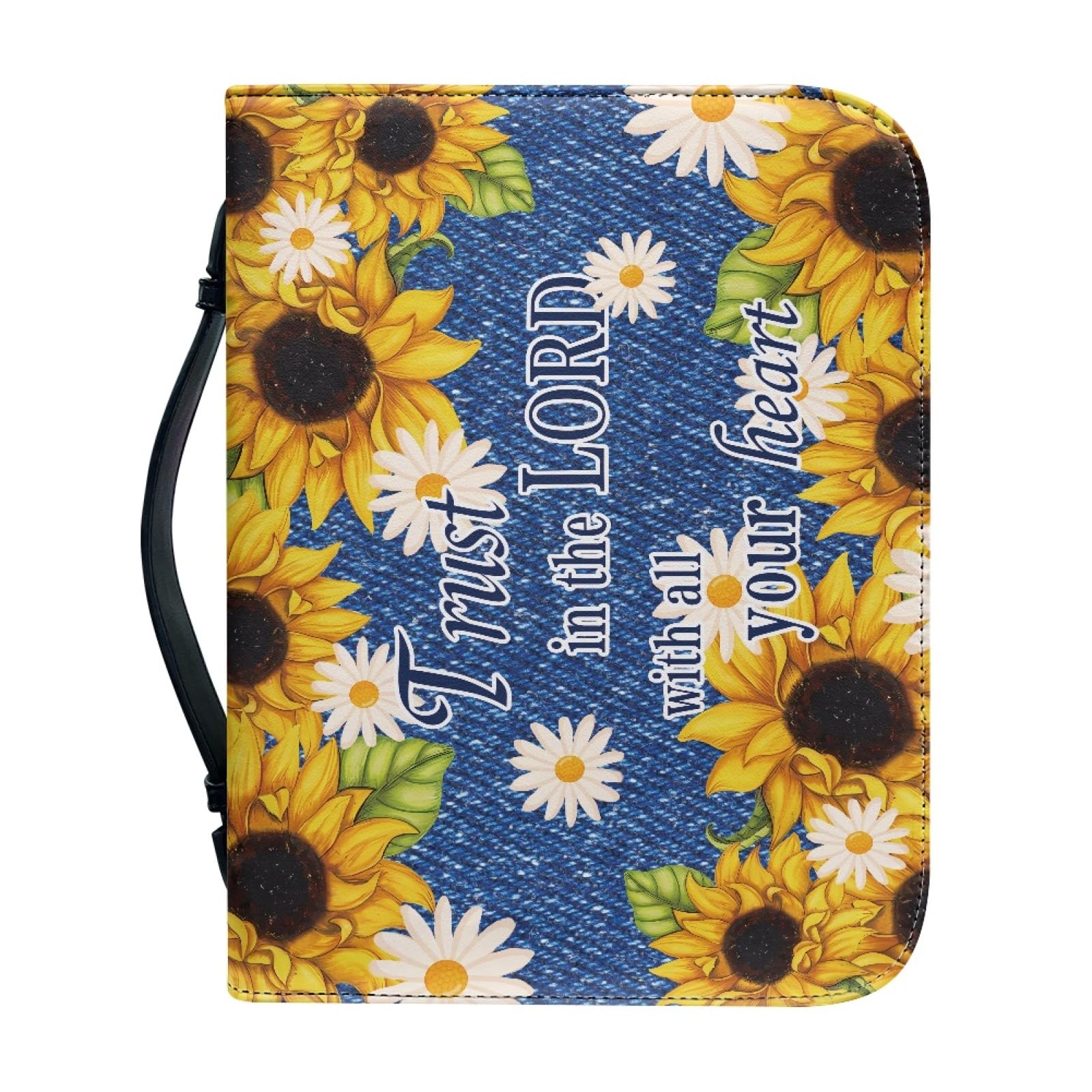 Dajingkj Bible Cover with Zip Large Leather Bible Covers Women's Flowers Bible Bag Women's Bag Bible Book Church Handbags, Sunflowers, Large